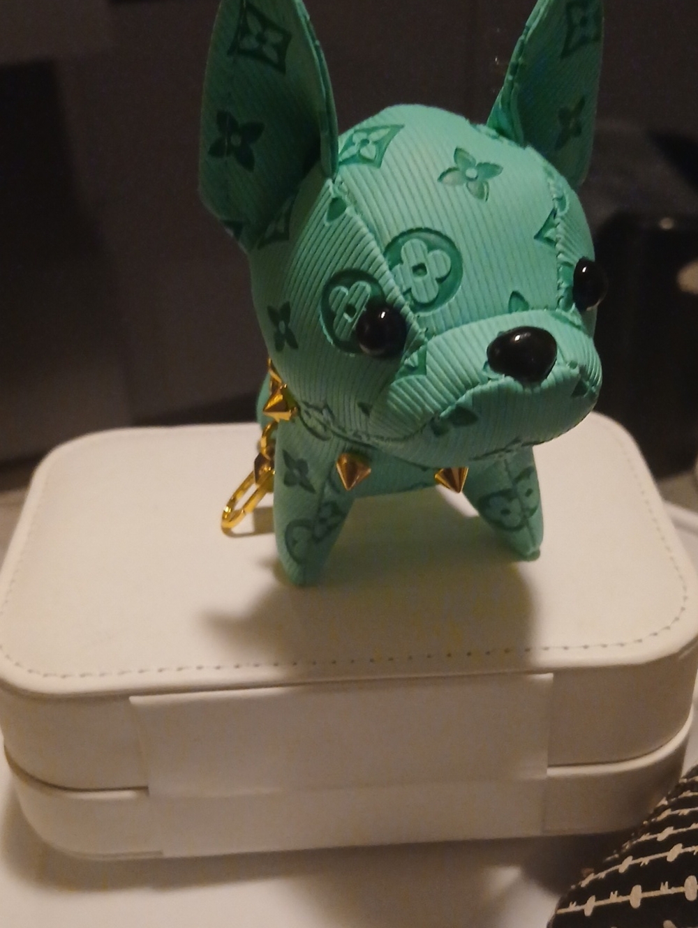 Fashion Jewelry Mint Green Dog Keychain Charm with Gold Accents